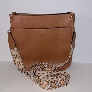 HKCLUF vegan leather crossbody with southwestern style woven strap